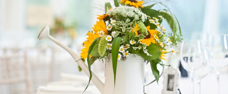 Wedding flowers with sunflower centre-piece